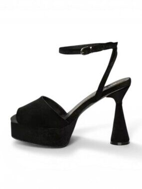 SMASH Flora Architectural Heel Peep-Toe Platform Black Dress Sandals, Size 14